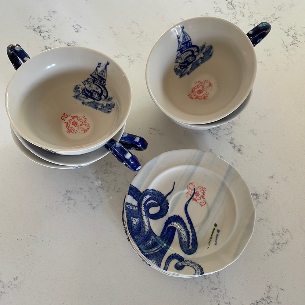 Anthropologie From the Deep Teacup and Saucers, set of 6